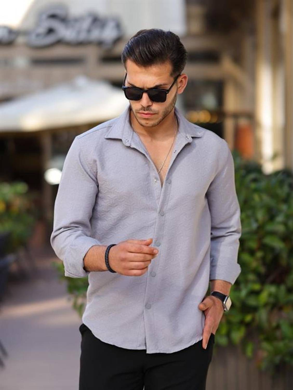 Geometric Pattern Quilted Patterned Shirt/Jacket - Gray