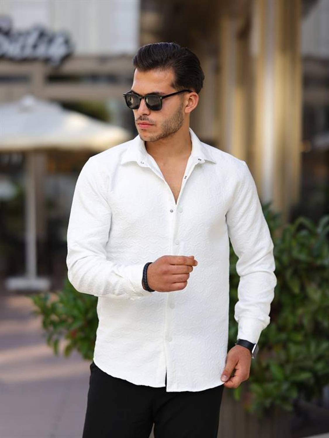 Geometric Pattern Quilted Patterned Shirt/Jacket - White