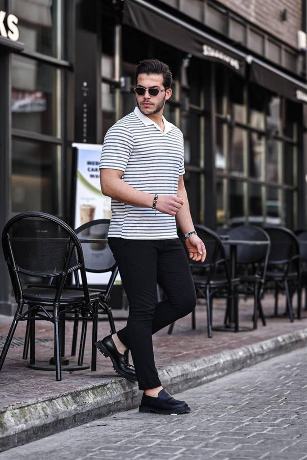  Polo V-Neck Knitted T-Shirt - Gray