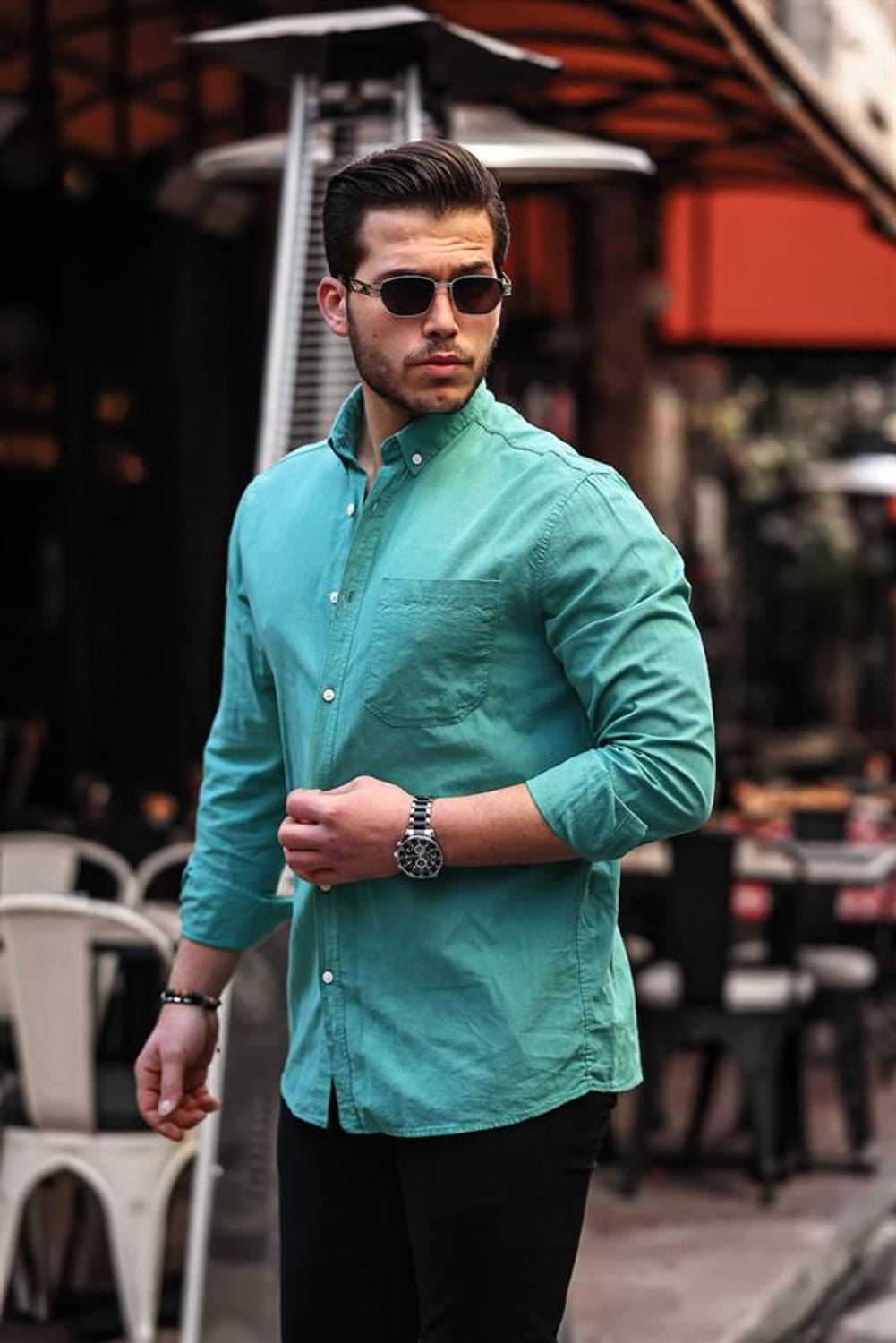 قميص فلام كتان بجيب واحد - بترولي