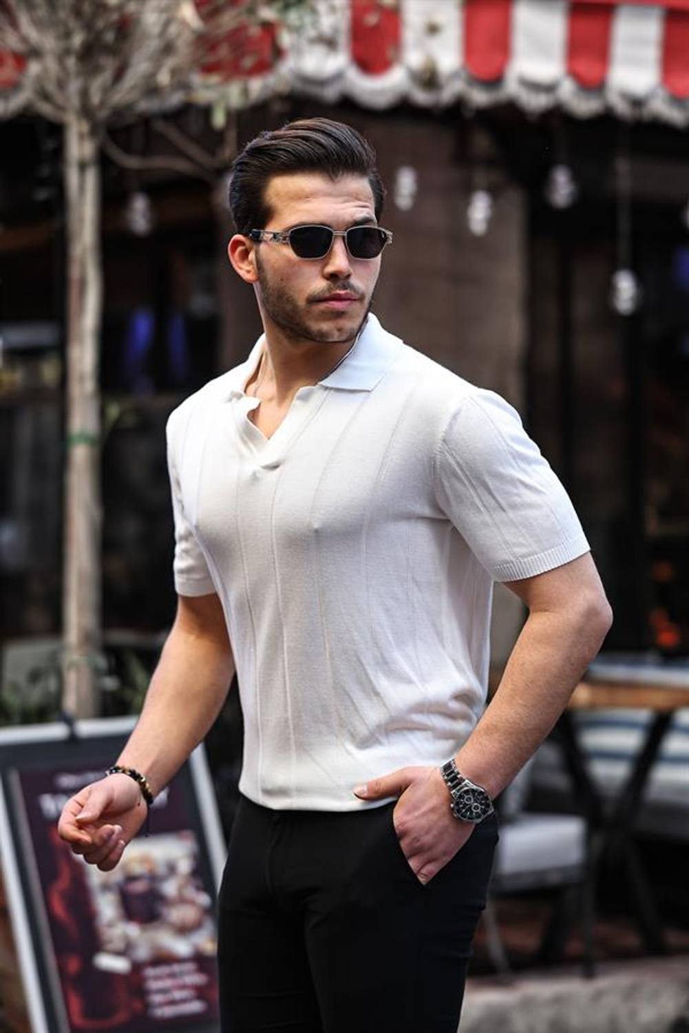 Viscose V-Neck Comfortable Knitwear - White