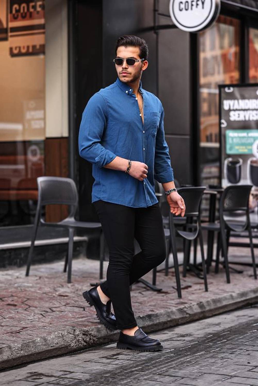 Flam Linen Single Pocket Shirt - Navy Blue