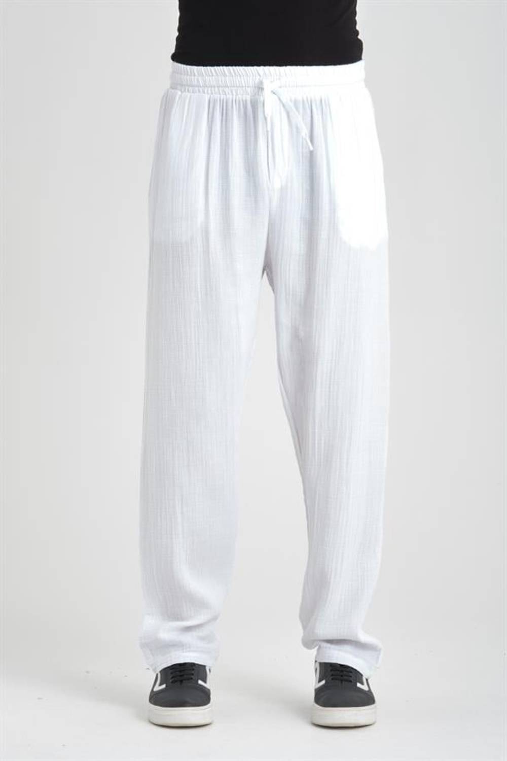 Baggy Kalıp Müslin Kumaş Pantolon - Beyaz