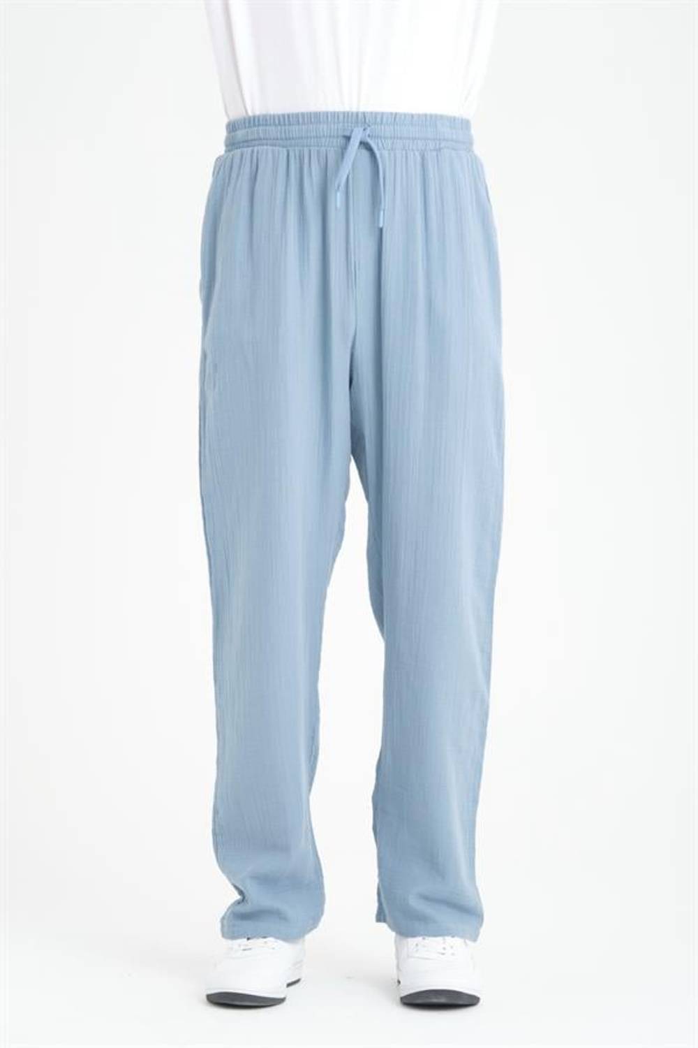 Широкі штани з мусліну - Холодний синій, 100% бавовна, сучасний стиль, комфорт для щоденного використання або особливих випадків
