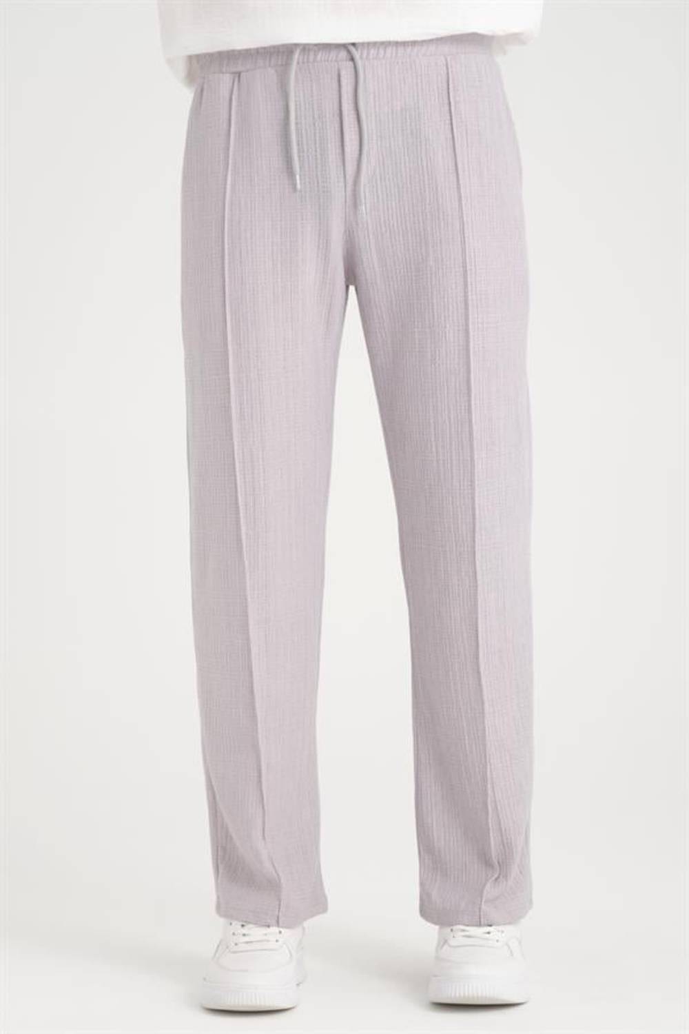 Gray Baggy Pants with Elastic Waist - Comfortable Fit, 100% Cotton, Modern Style, Available in Sizes S, M, L, XL