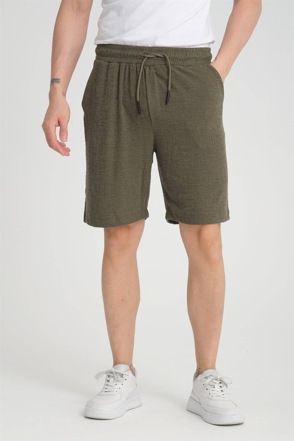 Шорти з еластичної тканини з візерунком - Хакі, стильні та комфортні для щоденного та спортивного використання