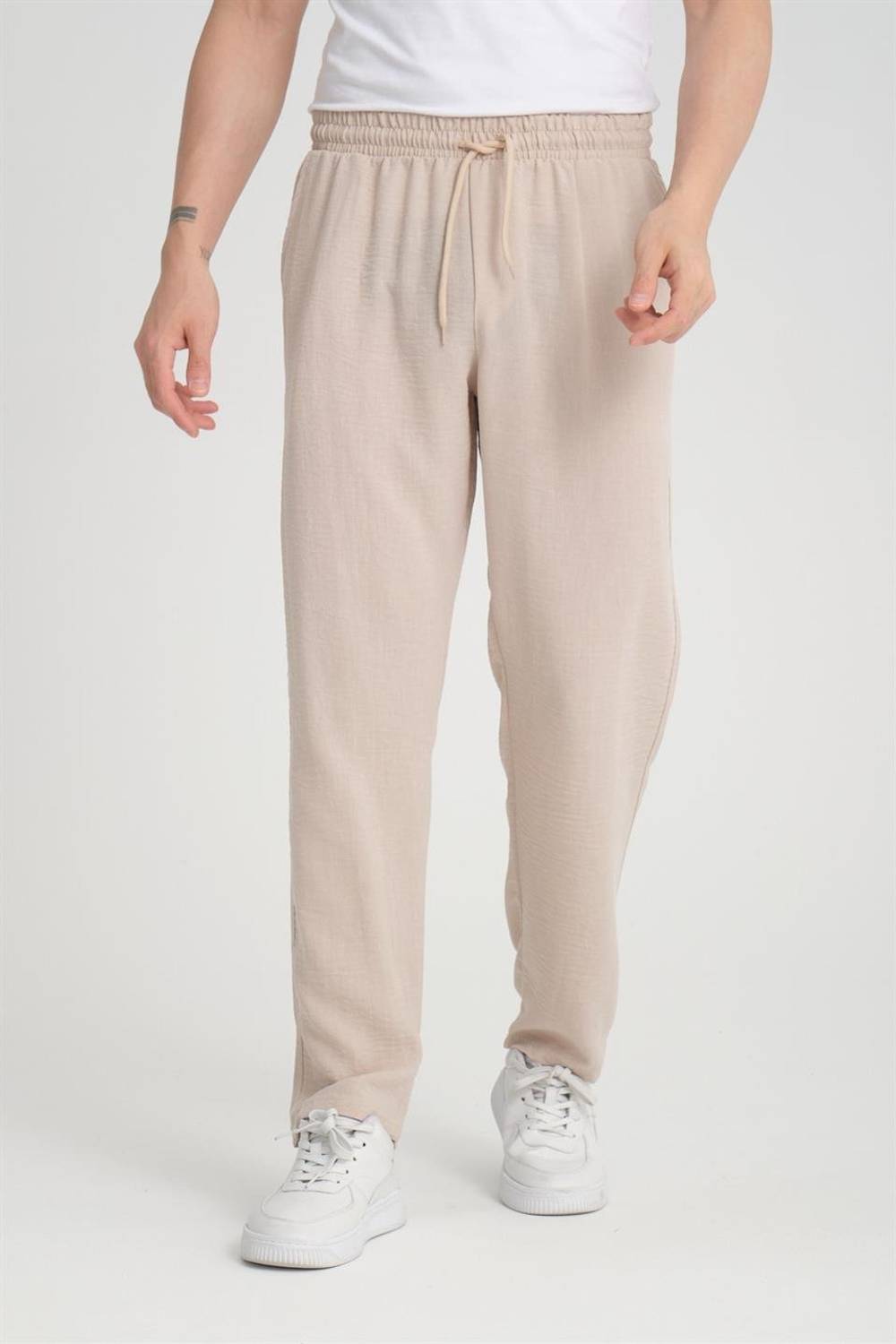 Штаны из аэрофинового льна Baggy - бежевый, легкие и дышащие, с эластичным поясом, идеальны для повседневного и особого случаев