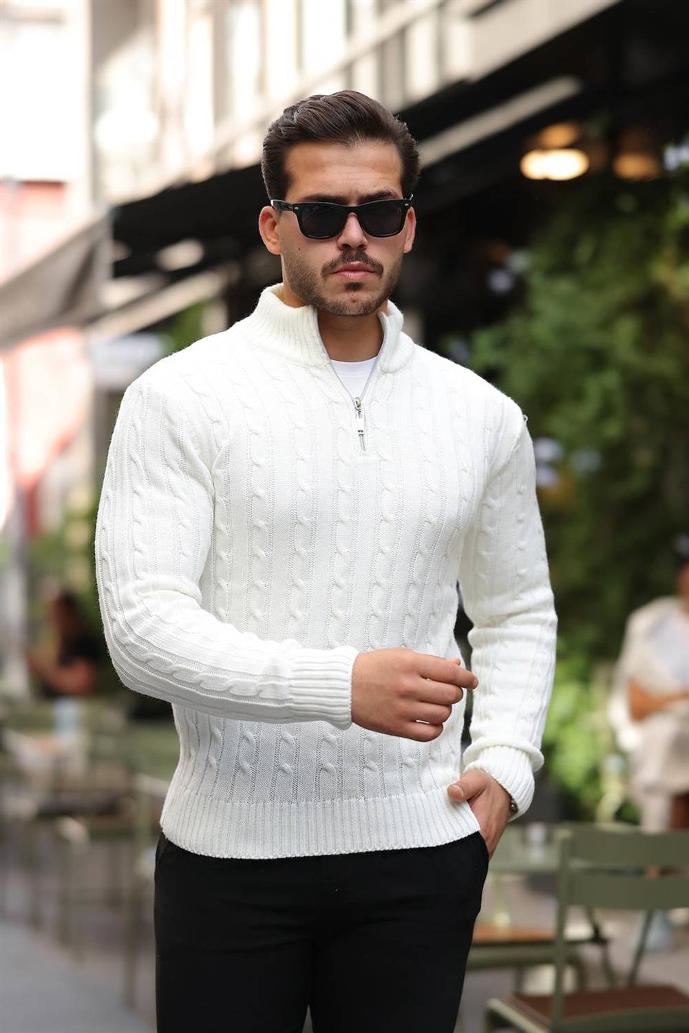 سويتر رجالي بفتحة نصفية بتصميم ضفائر الشعر - إكروا