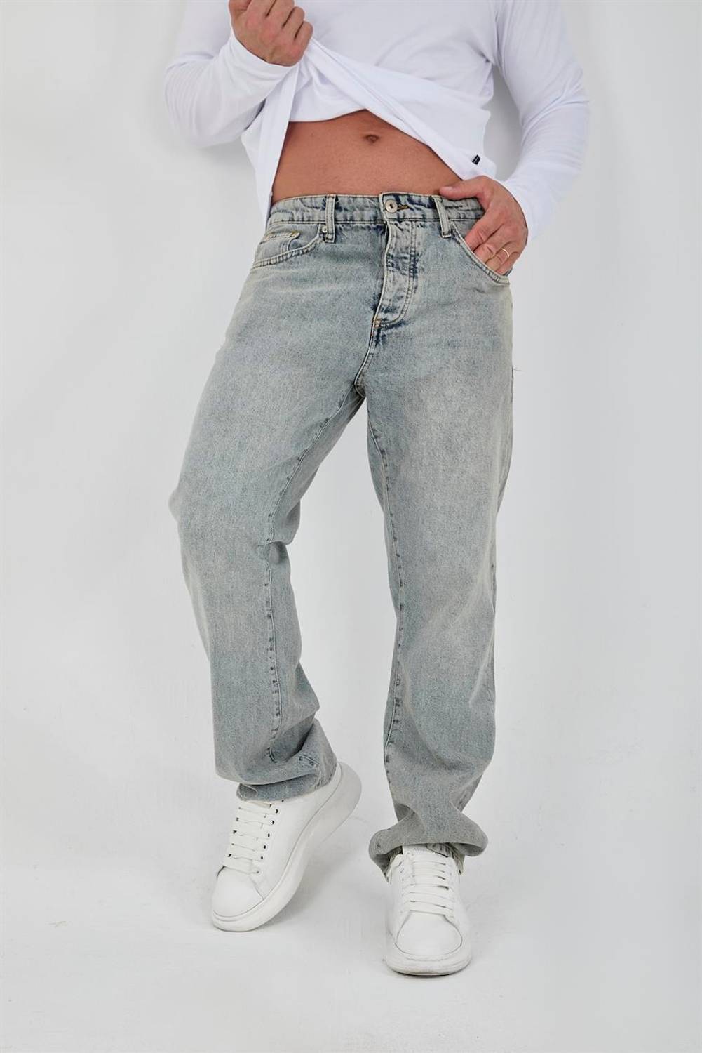 بنطال جينز مريح للرجال بتصميم عصري - رمادي