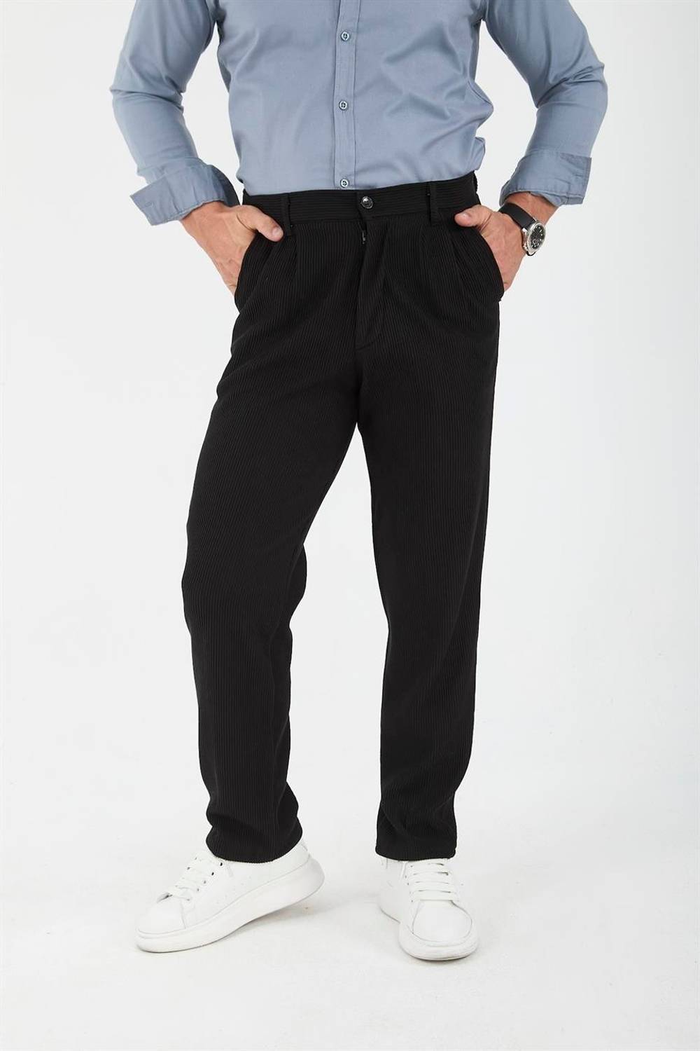 Corduroy Baggy Fit Men's Trousers - Black, combines modern style and unparalleled comfort for versatile casual wear