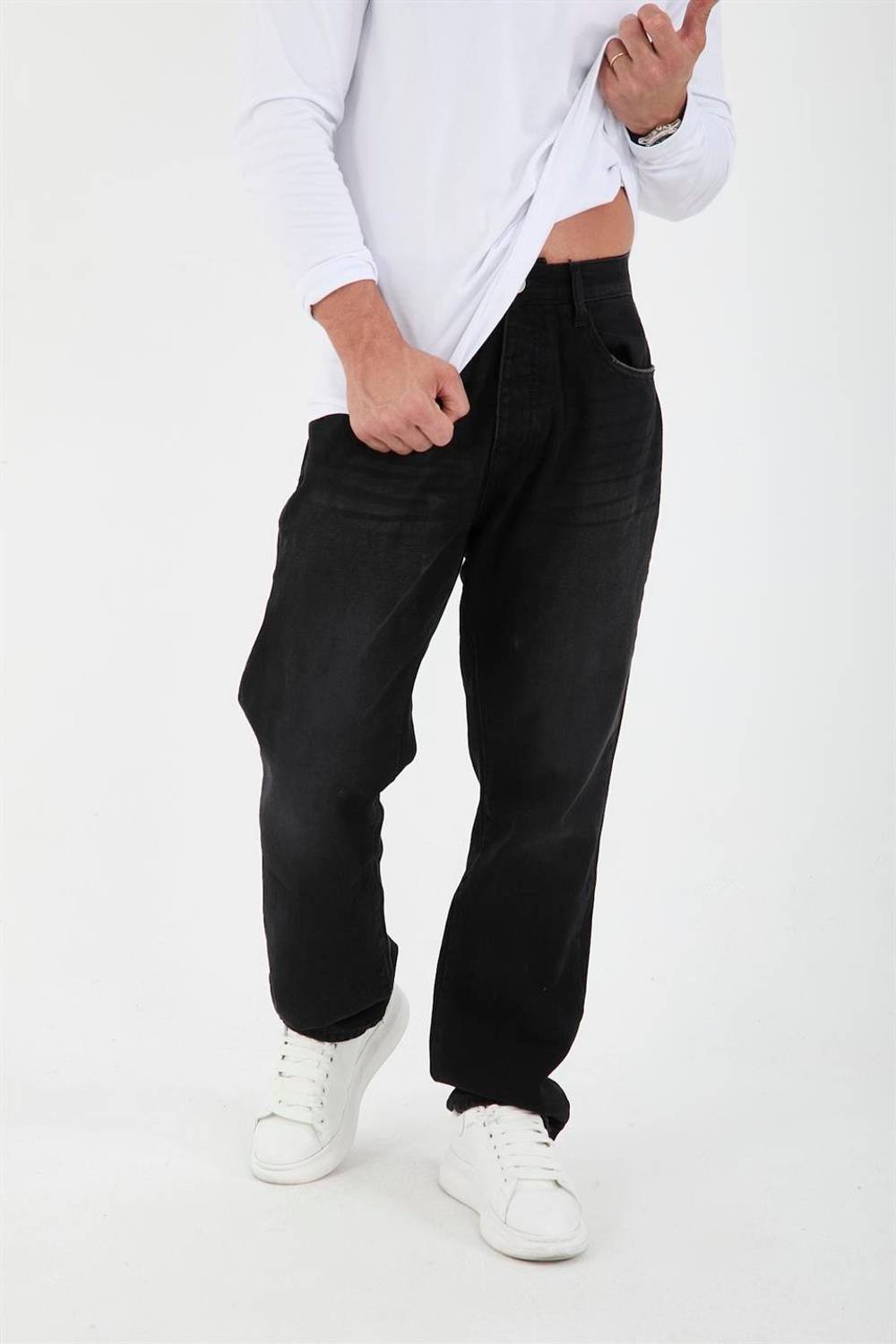 Men's Black Baggy Fit Denim Pants - Comfortable, Stylish Design for Daily and Casual Wear