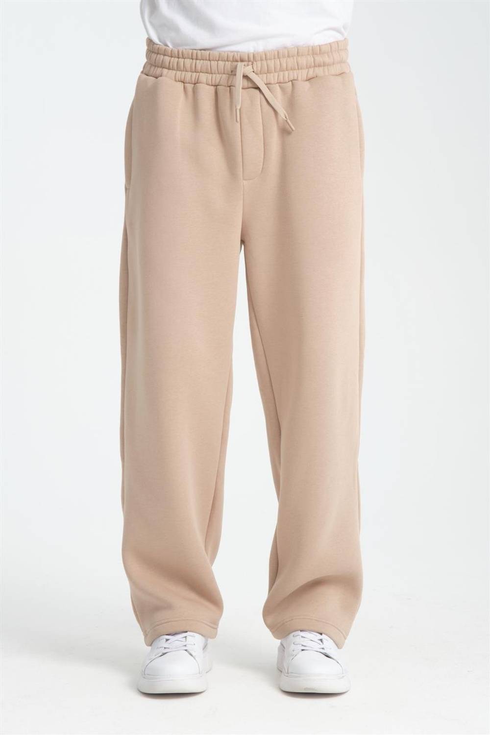 Чоловічі спортивні штани вільного крою з трьохниткового матеріалу - Бежеві