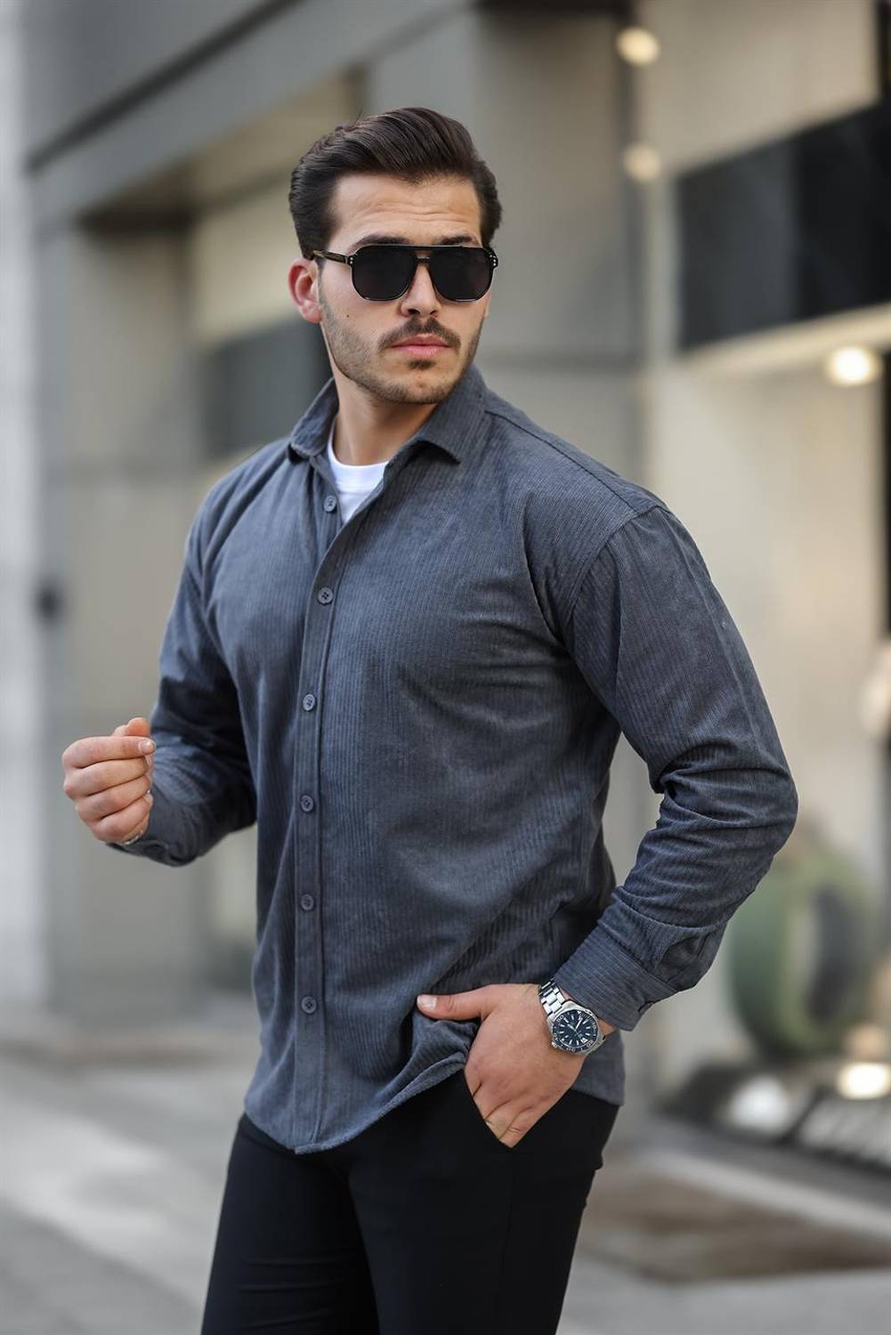 Оверсайз оксамитовий чоловічий сорочка - антрацит 