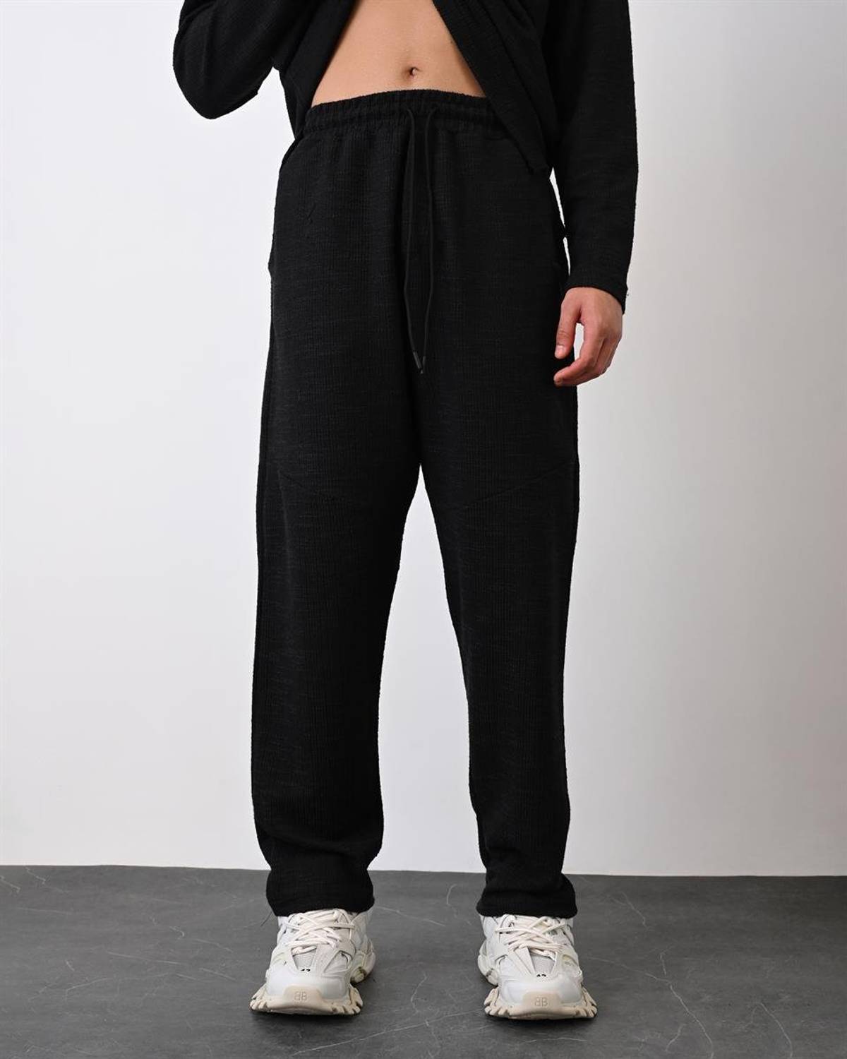 Premium Desenli Lastikli Jogger Pantolon - Siyah