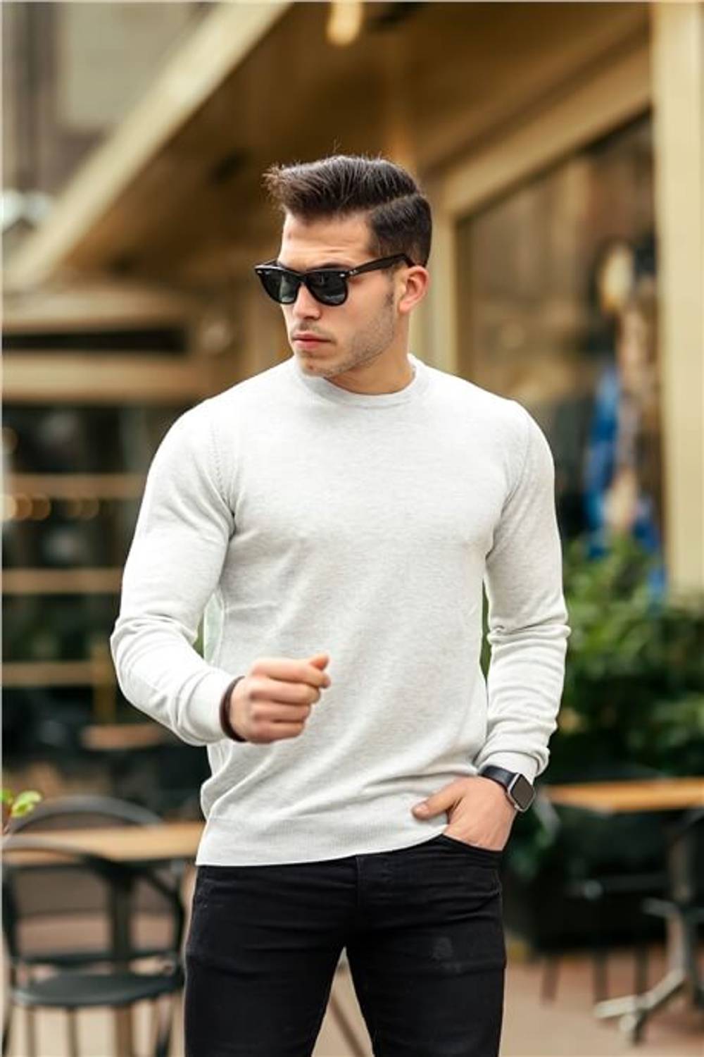 Raglan Sleeve Crew Neck Thin Sweater - Stone