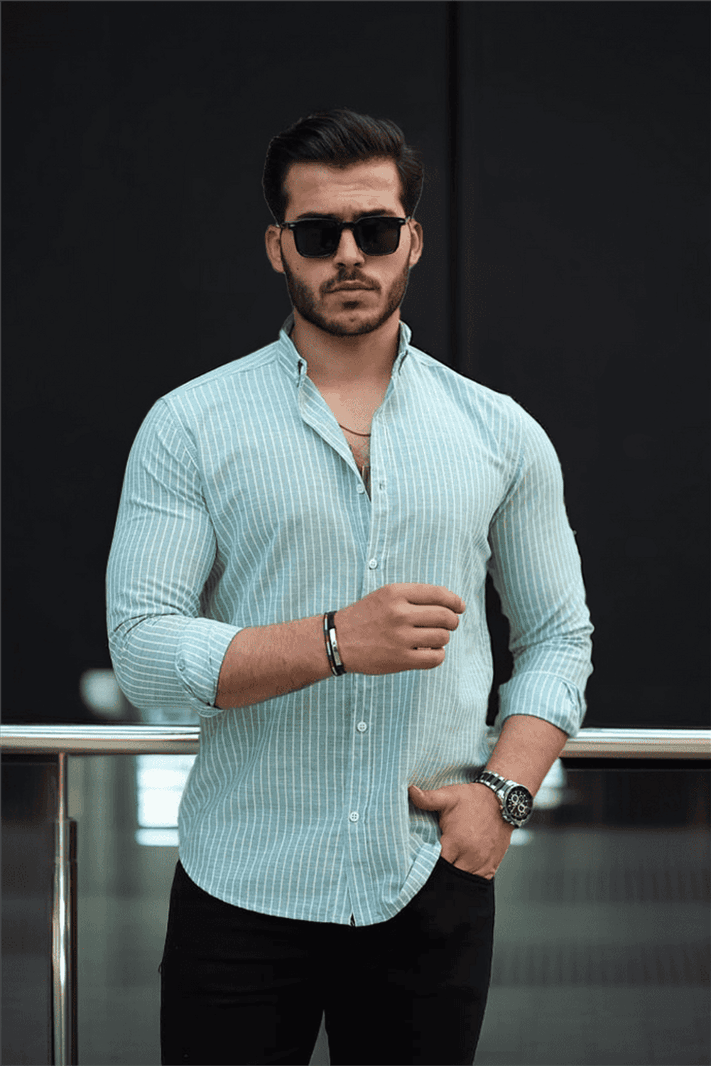 Carina Çizgili Pamuklu Uzun Kol Gömlek - Mint Yeşili