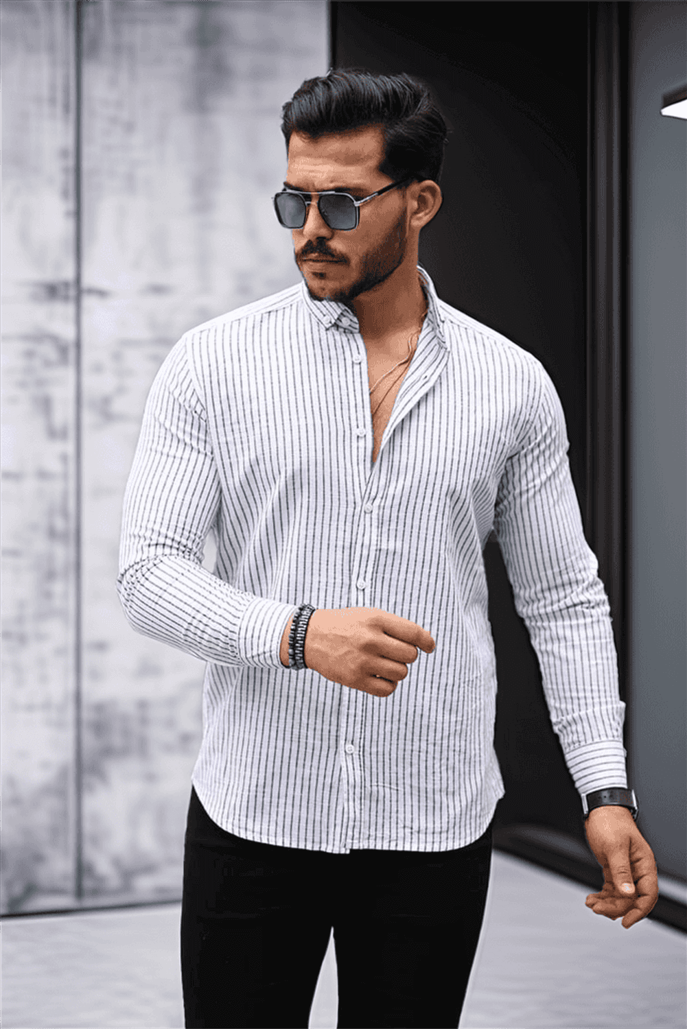 Carina Çizgili Pamuklu Uzun Kol Gömlek - Beyaz/Siyah