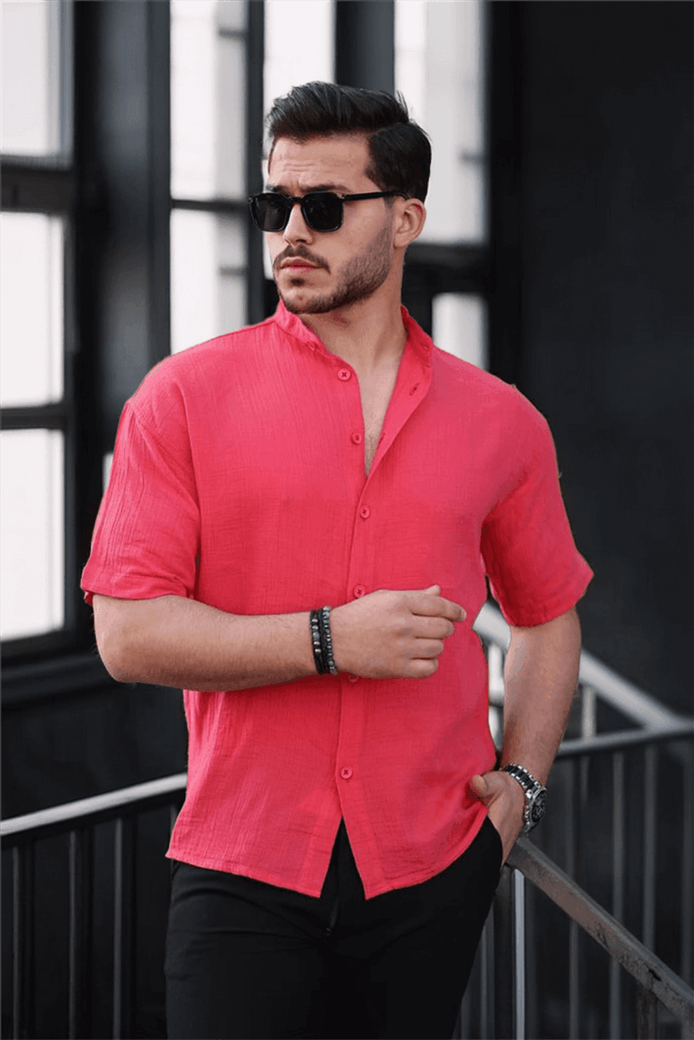 Блузка с коротким рукавом из муслина с воротником «Хаким» - НАР, 100% хлопок, легкая и дышащая, идеальна для жарких дней.