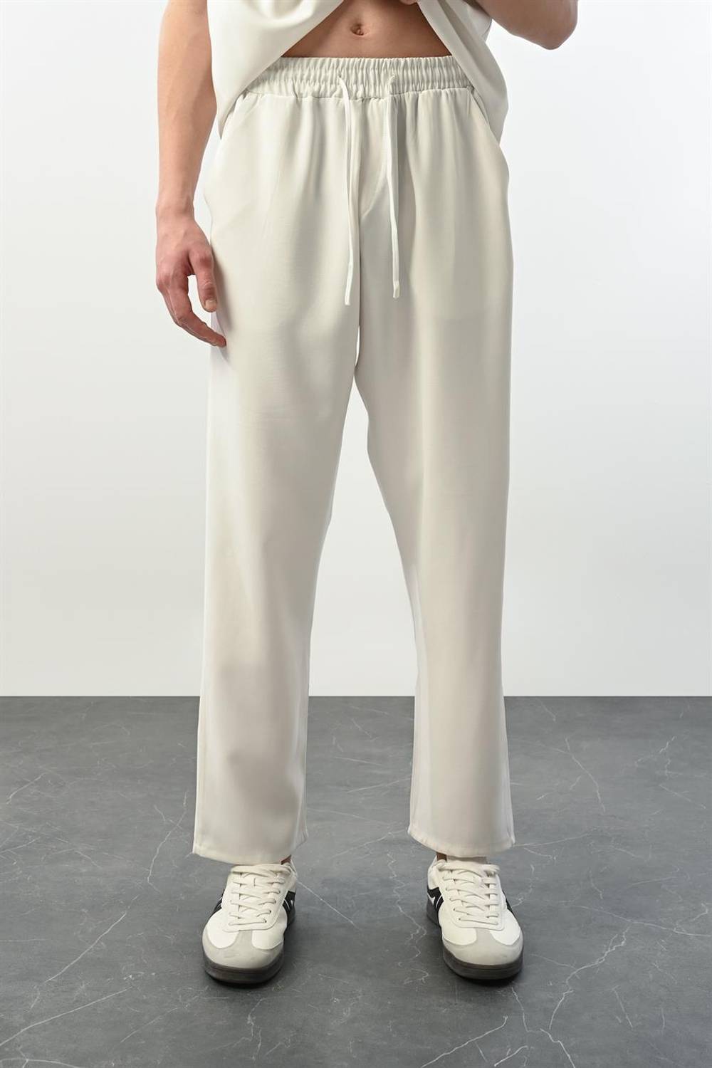 Soft Touch Kumaş Baggy Kalıp Lastikli Erkek Pantolon - Ekru