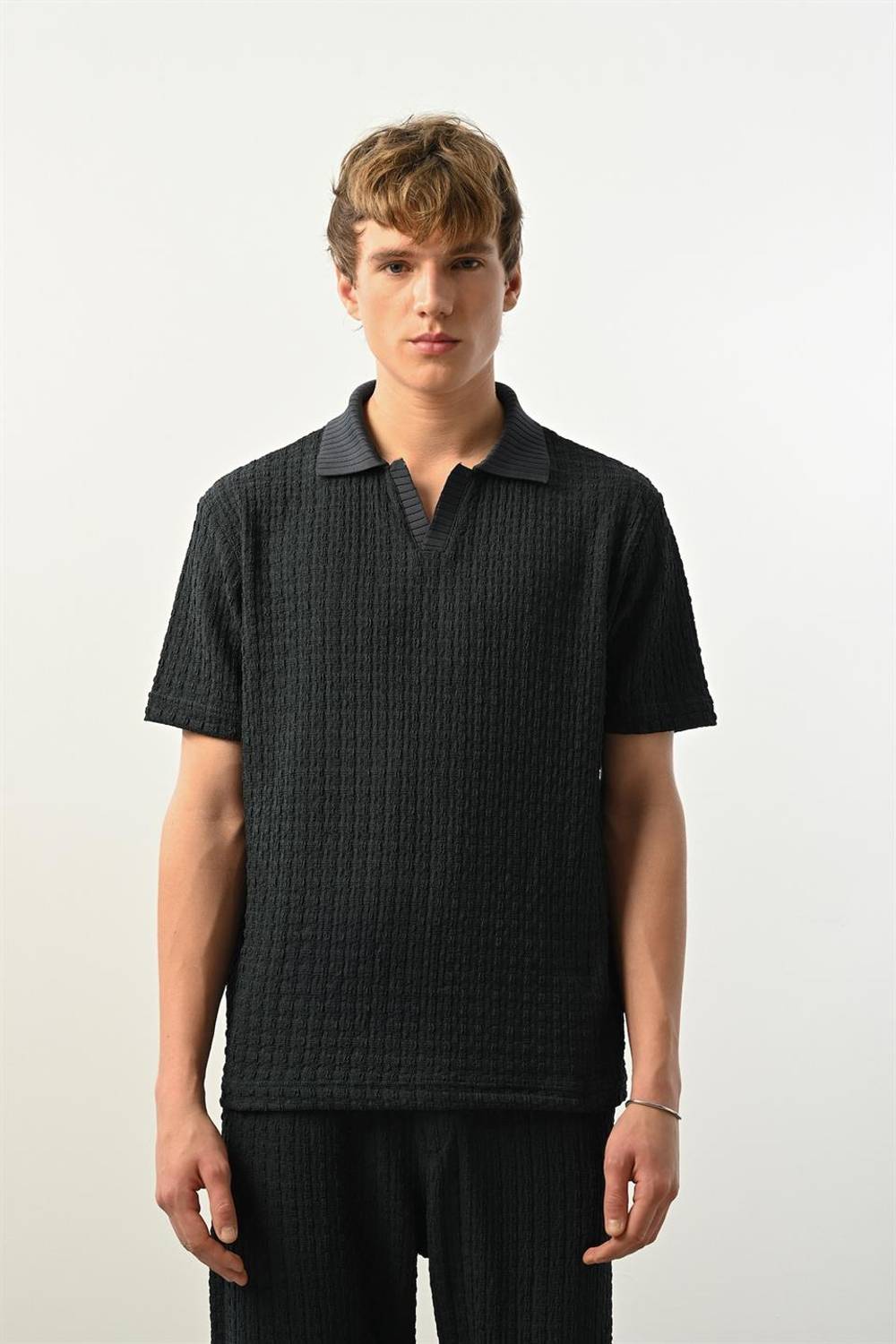 Premium Gölge Dokulu Polo Yaka Erkek T-Shirt - Petrol