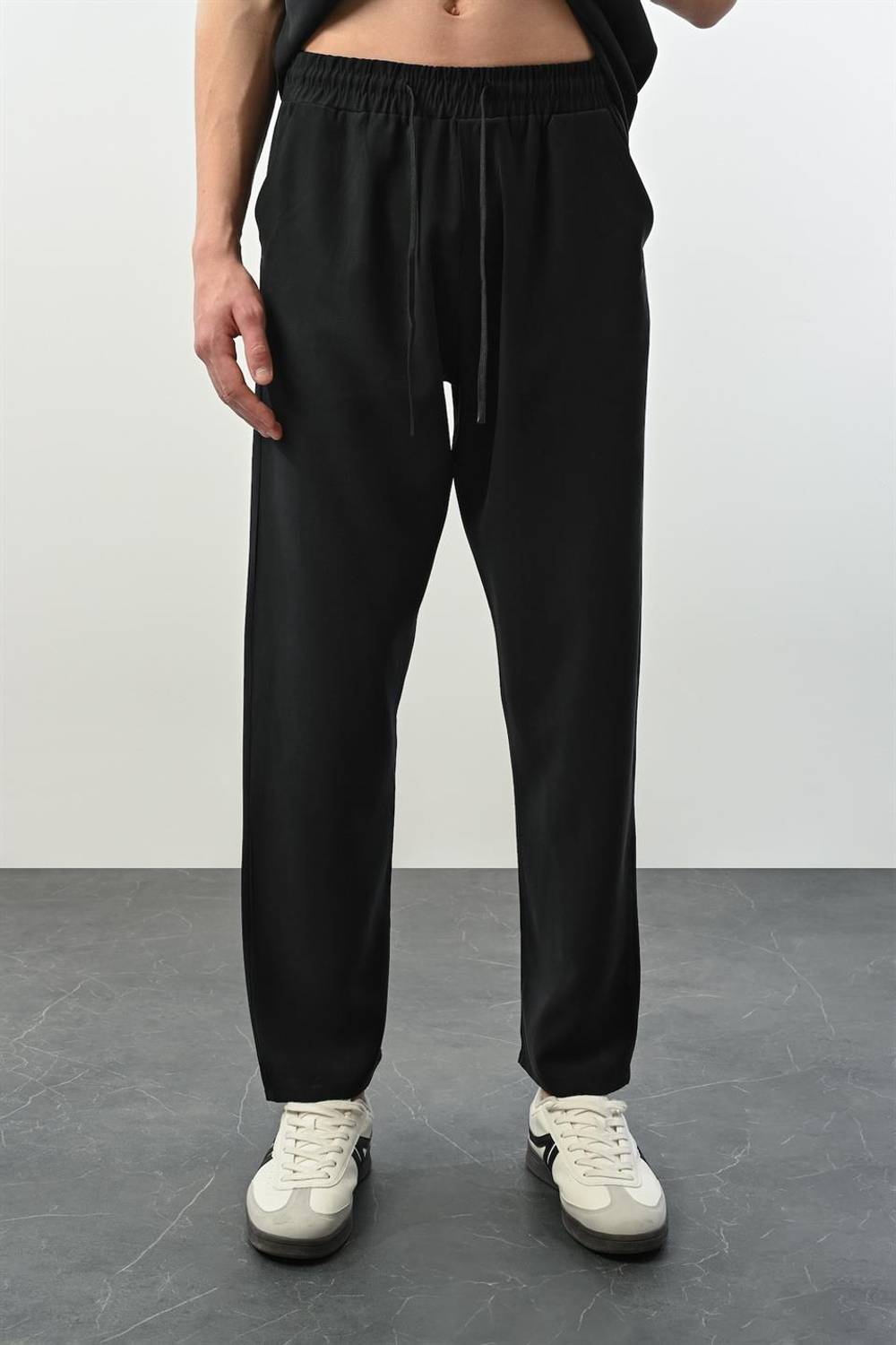 Soft Touch Kumaş Baggy Kalıp Lastikli Erkek Pantolon - Siyah