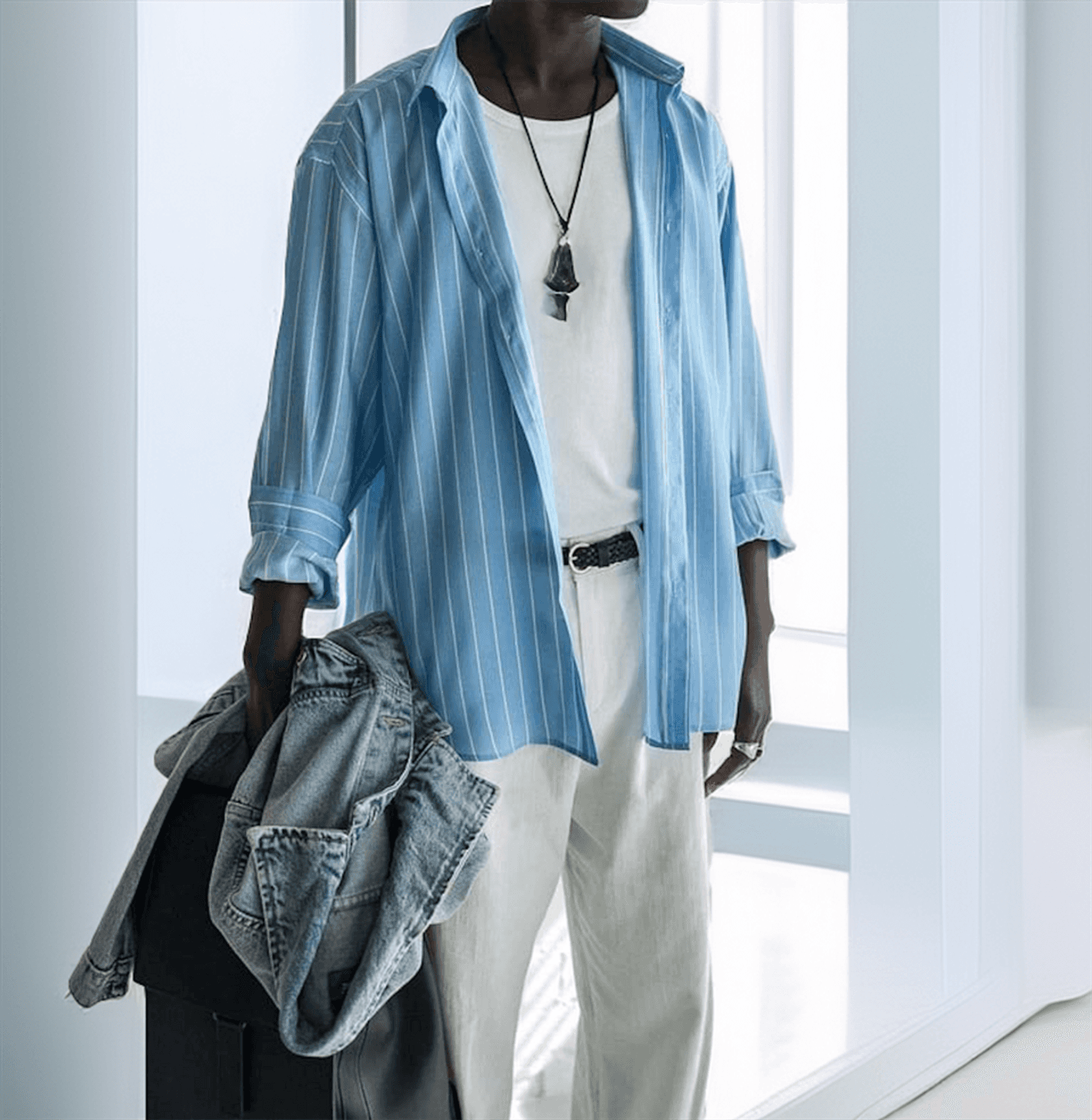 Premium Rahat Kalıp Extra Oversize Modal Kumaş Erkek Gömlek - Açık Mavi