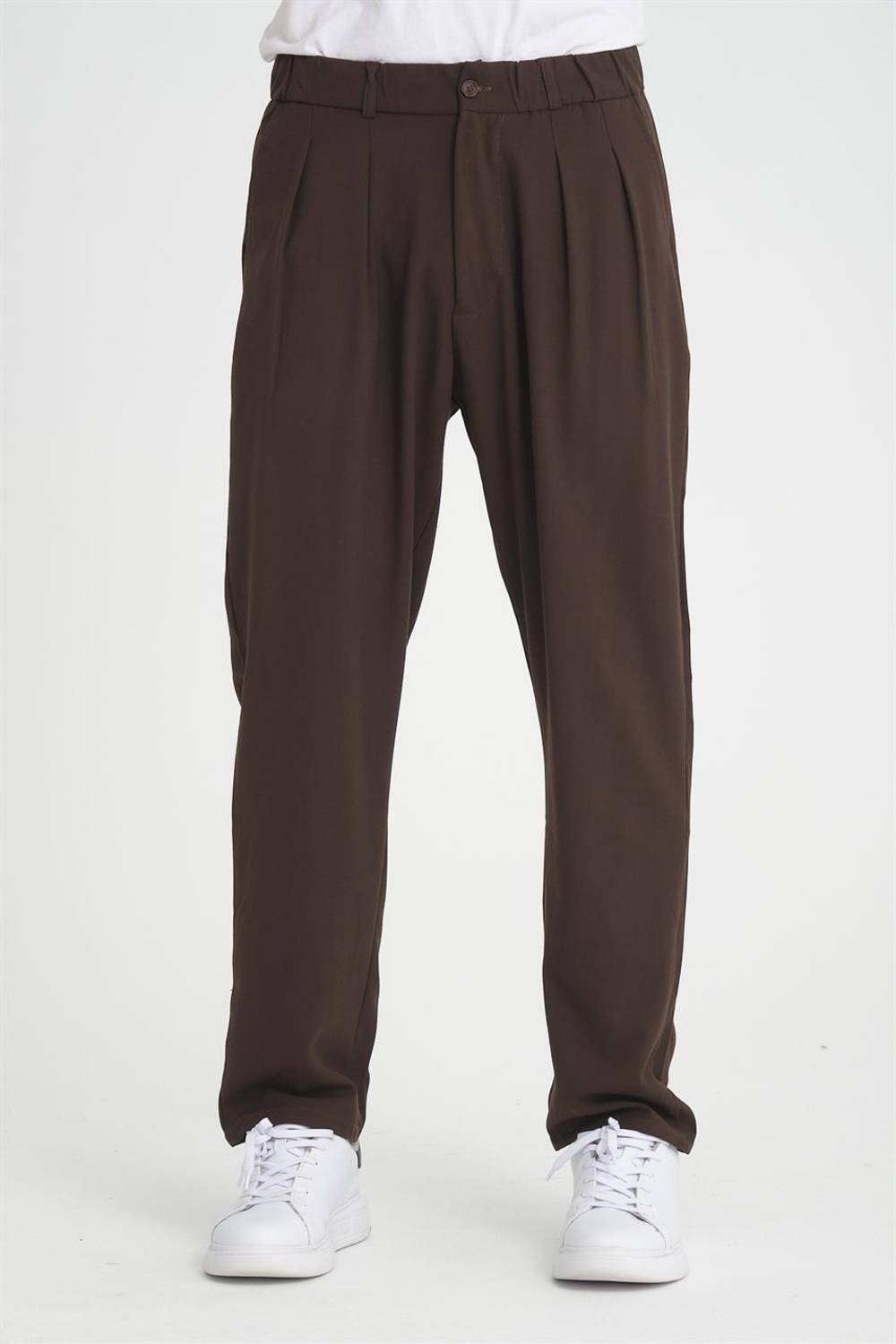 Premium Pileli Baggy Kalıp Pantolon - Kahve