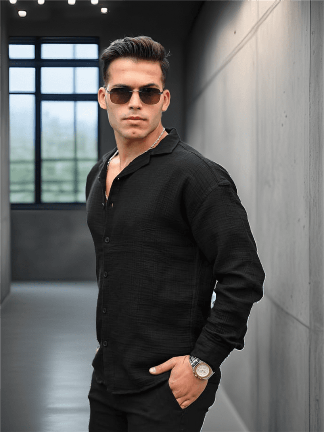 Oversize Muslin Fabric Shirt - Black