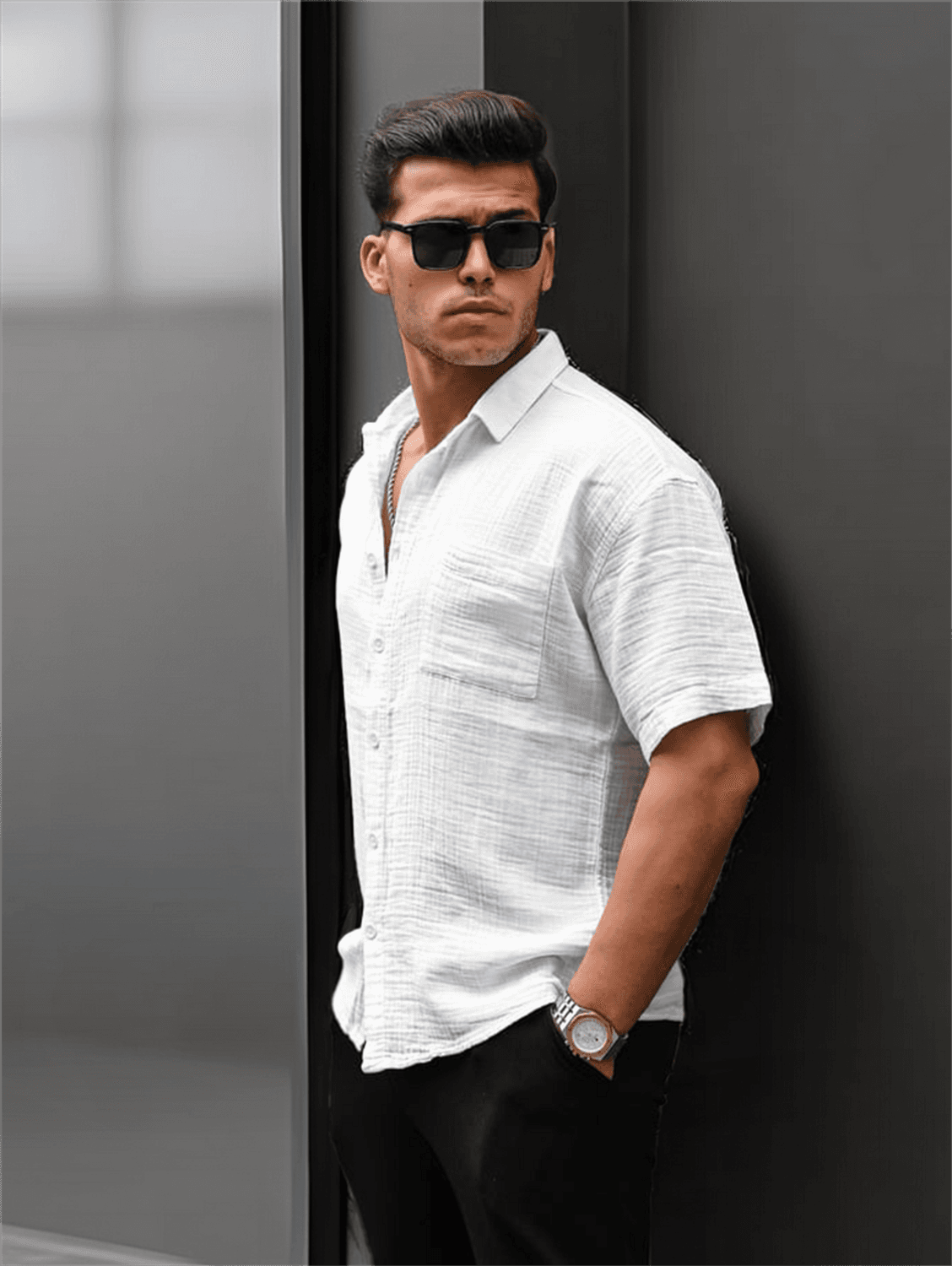Oversize Muslin Fabric Single Pocket Shirt - White