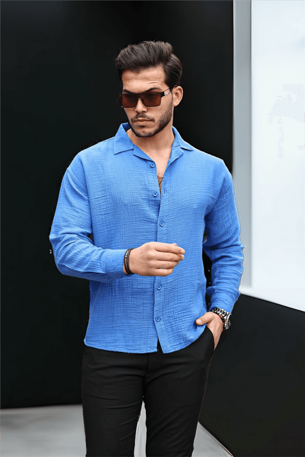 Oversize Muslin Fabric Shirt - Parliament Blue