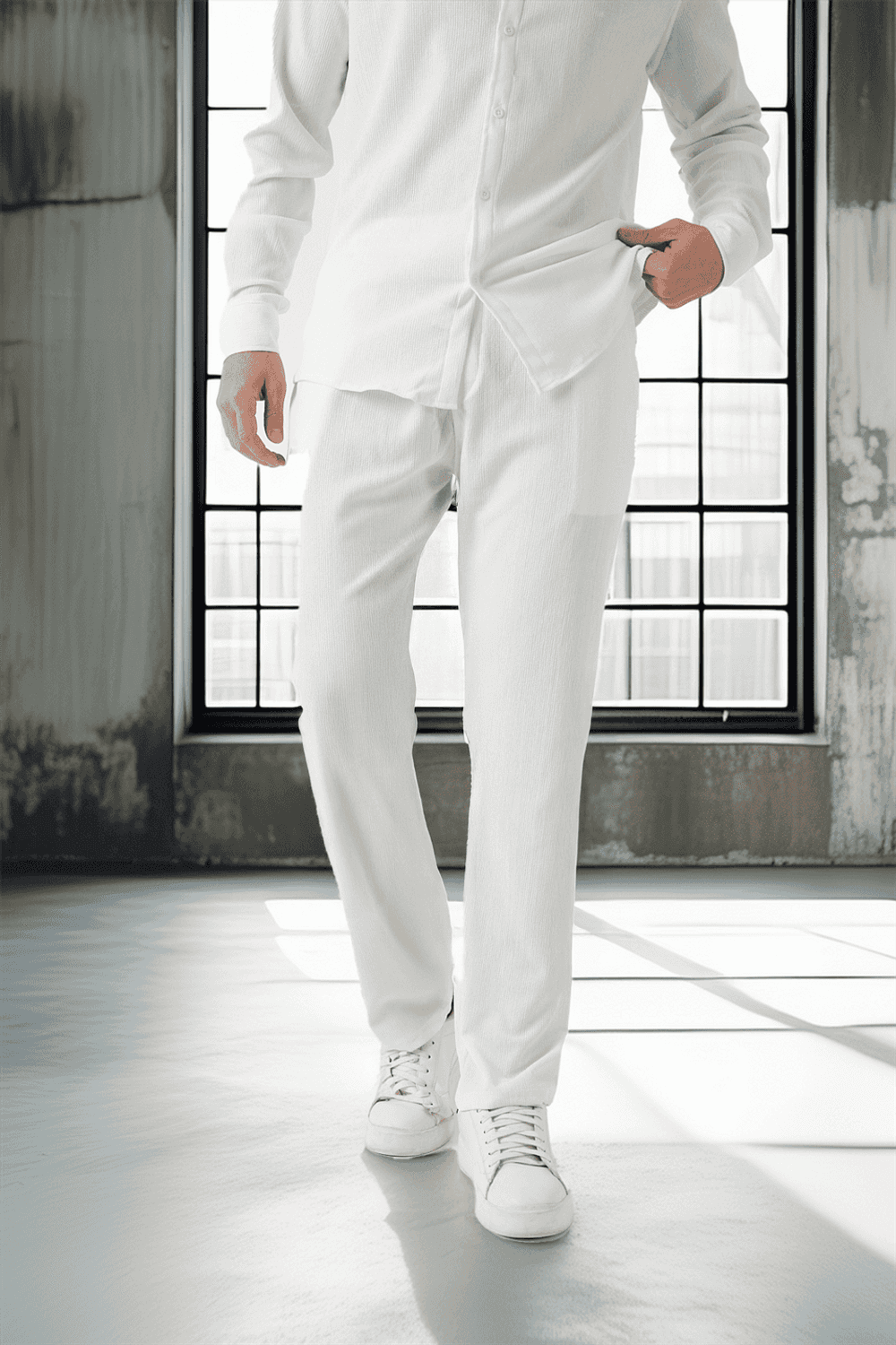 Jakar Yıkama Efektli Lastikli Erkek Pantolon - Ekru