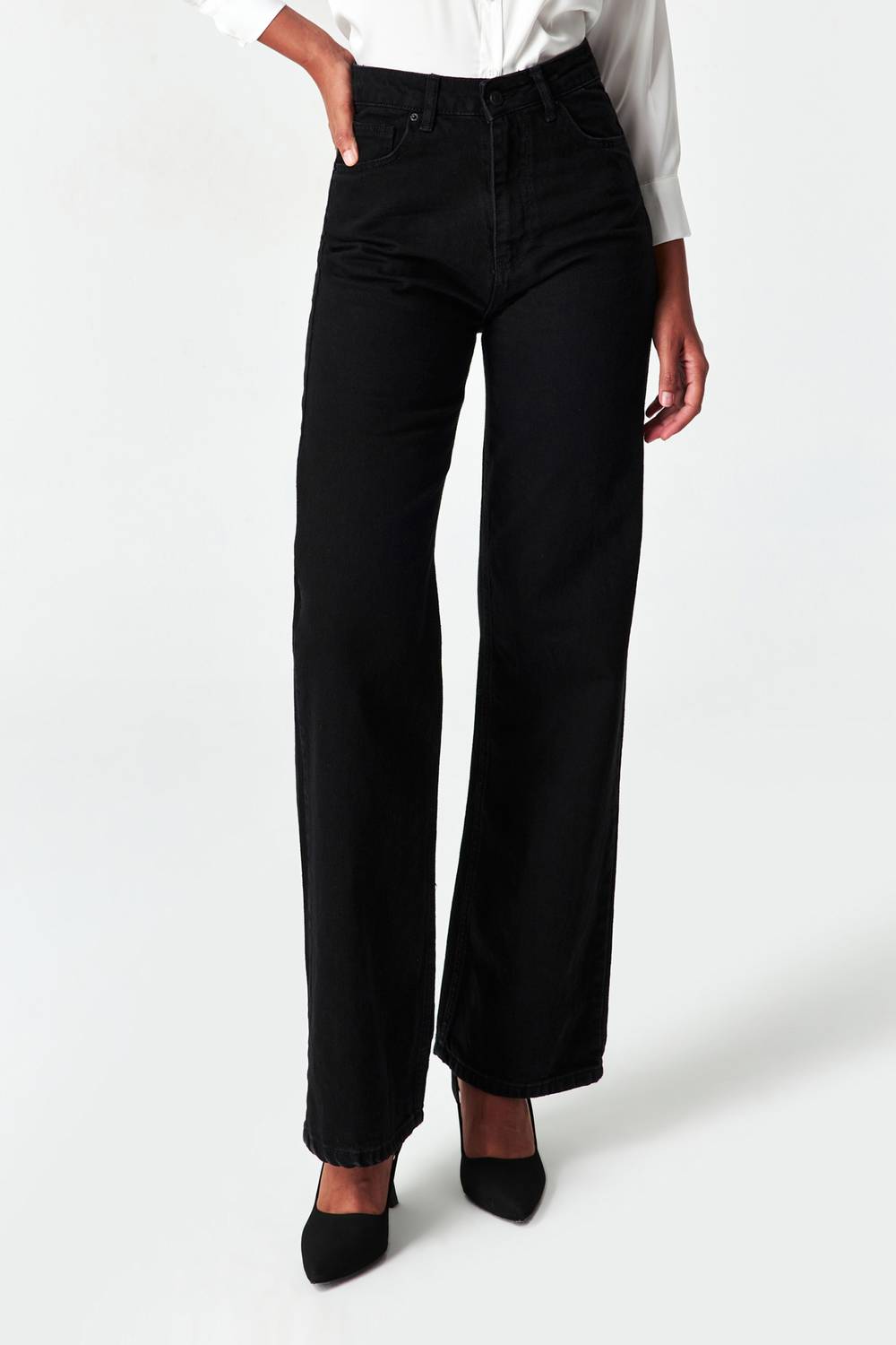 Women's Black Black OD Color Straight Fit Straight Cut 100% Cotton Denim Trousers