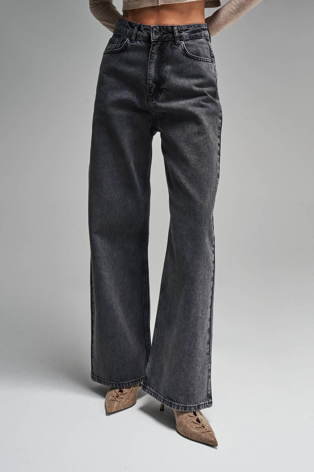 Женские джинсы широкого кроя цвет графит, 100% хлопок, размер 34, 32, регулируемый пояс 70 см, ширина по ноге 28 см