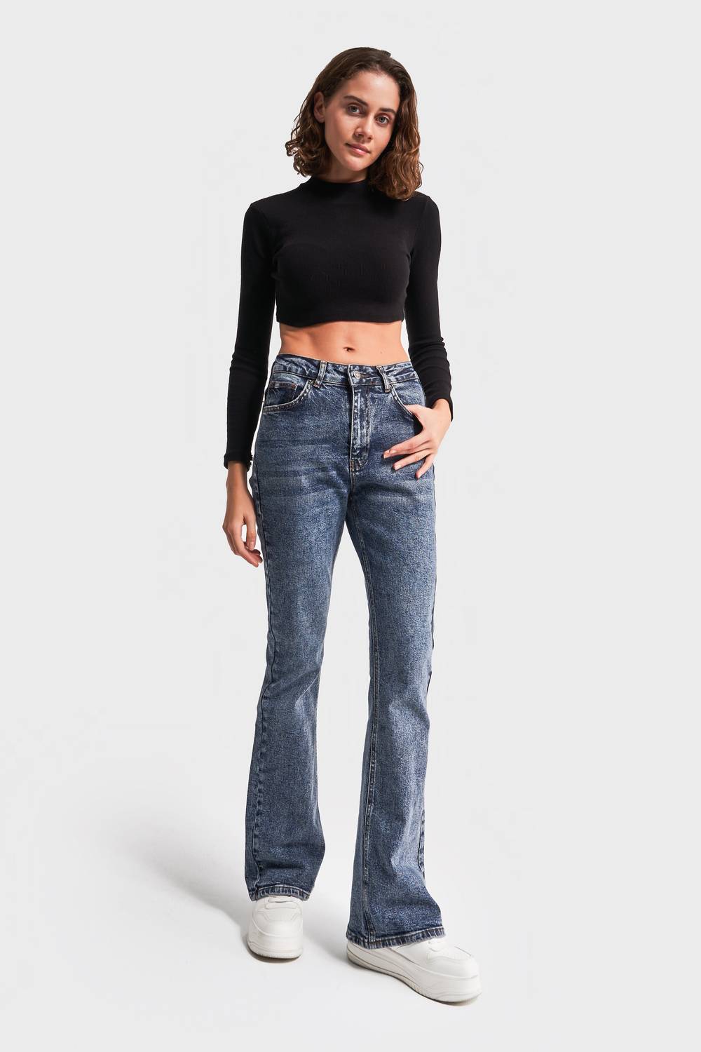 Women's Tint Denim Color Flare Pattern Spanish Leg High Waist Jean