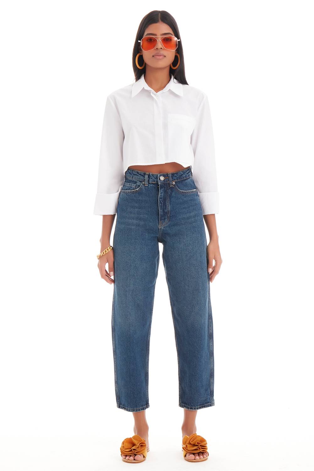 Women's Tint Denim Color Balloon Mom Fit Casual Fit High Waist Jean