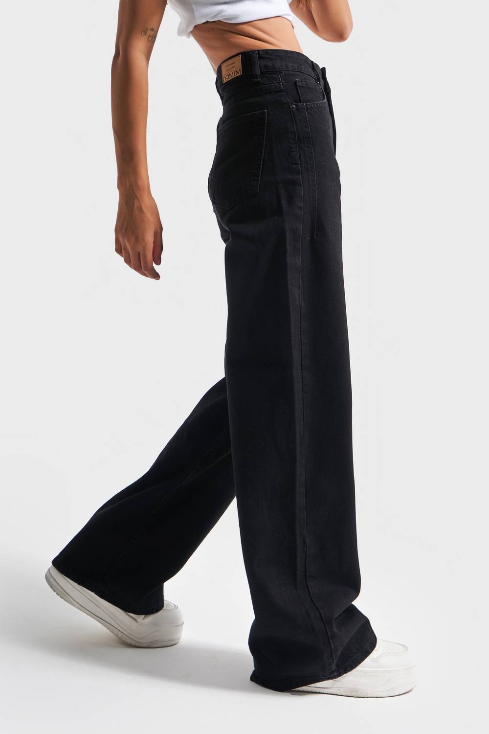 Women's Black Black Od Color Wide Leg Fit Comfortable Fit High Waist Denim