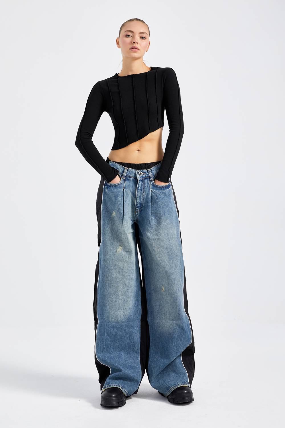 Women's Denim Color Double Color Special Design Palazzo Fit Denim