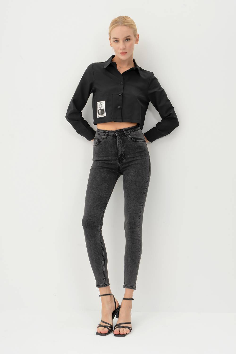 Women's Smoked Color Lycra Fabric High Waist Slim Fit Denim