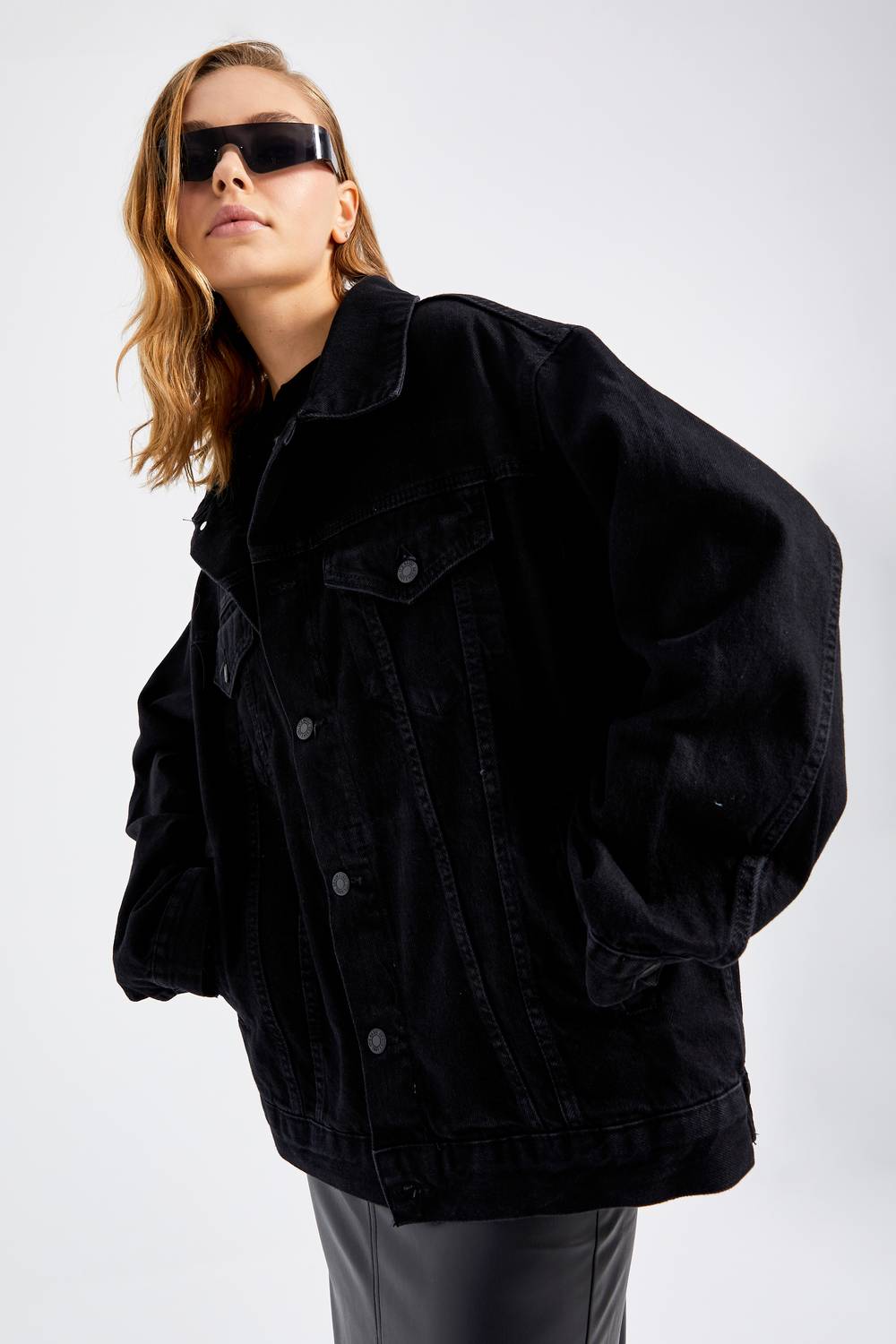 Women's Black Black Od Color Oversize 100% Koton Denim Jacket