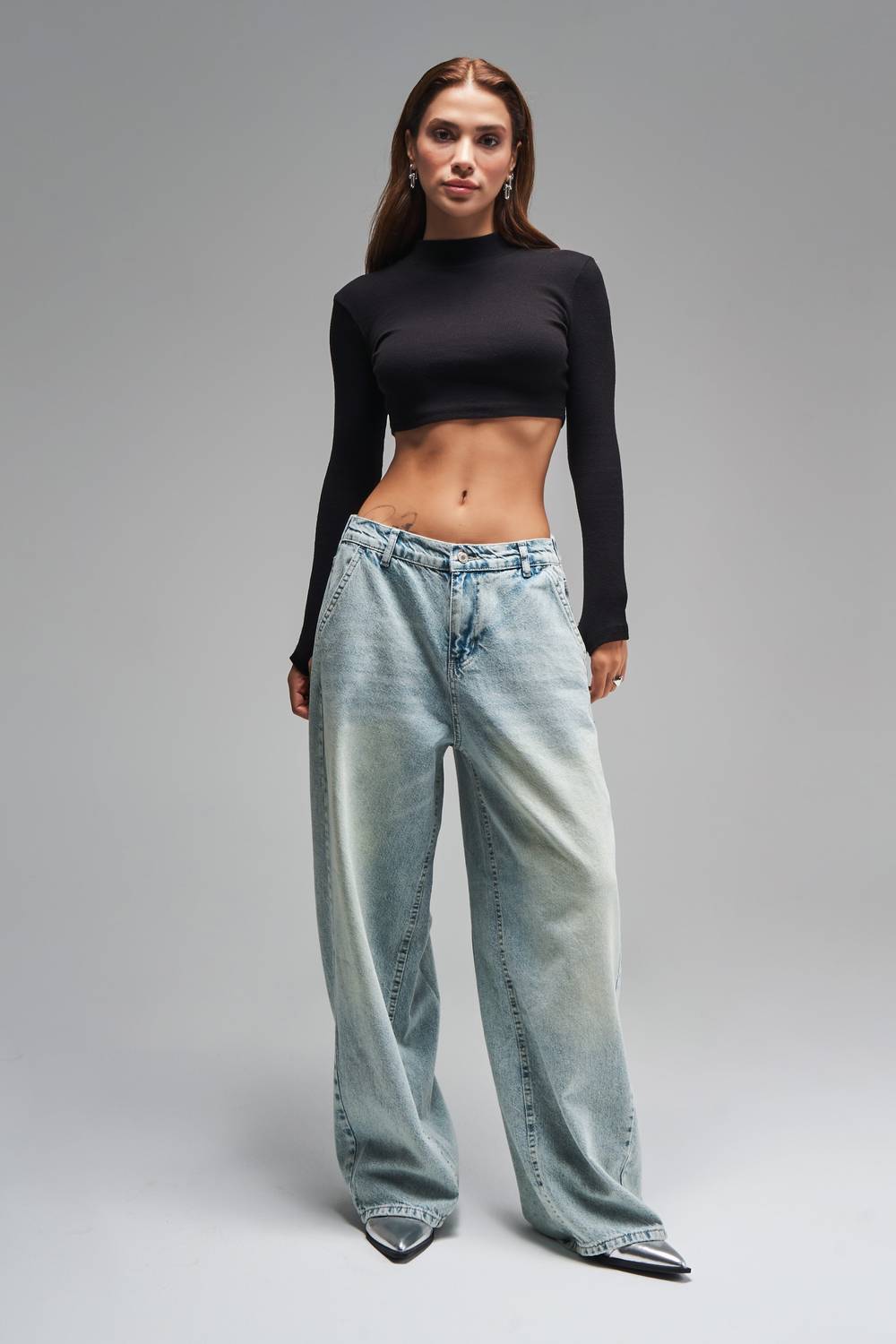 Women's Tint Denim Color Skater Balloon Fit Mid Waist Denim