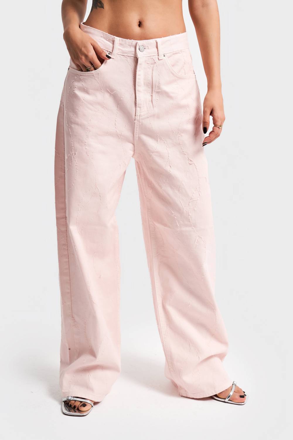 Женские джинсы палаццо из 100% хлопка, пудрового цвета, стандартная длина, размер 34/36