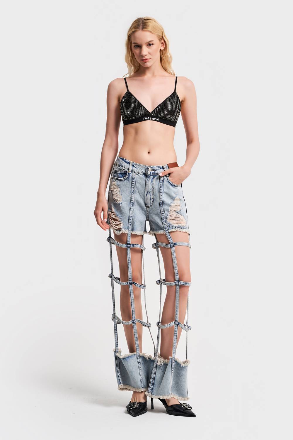 Kadın Kot Rengi Pencere Detaylı Tasarım Denim