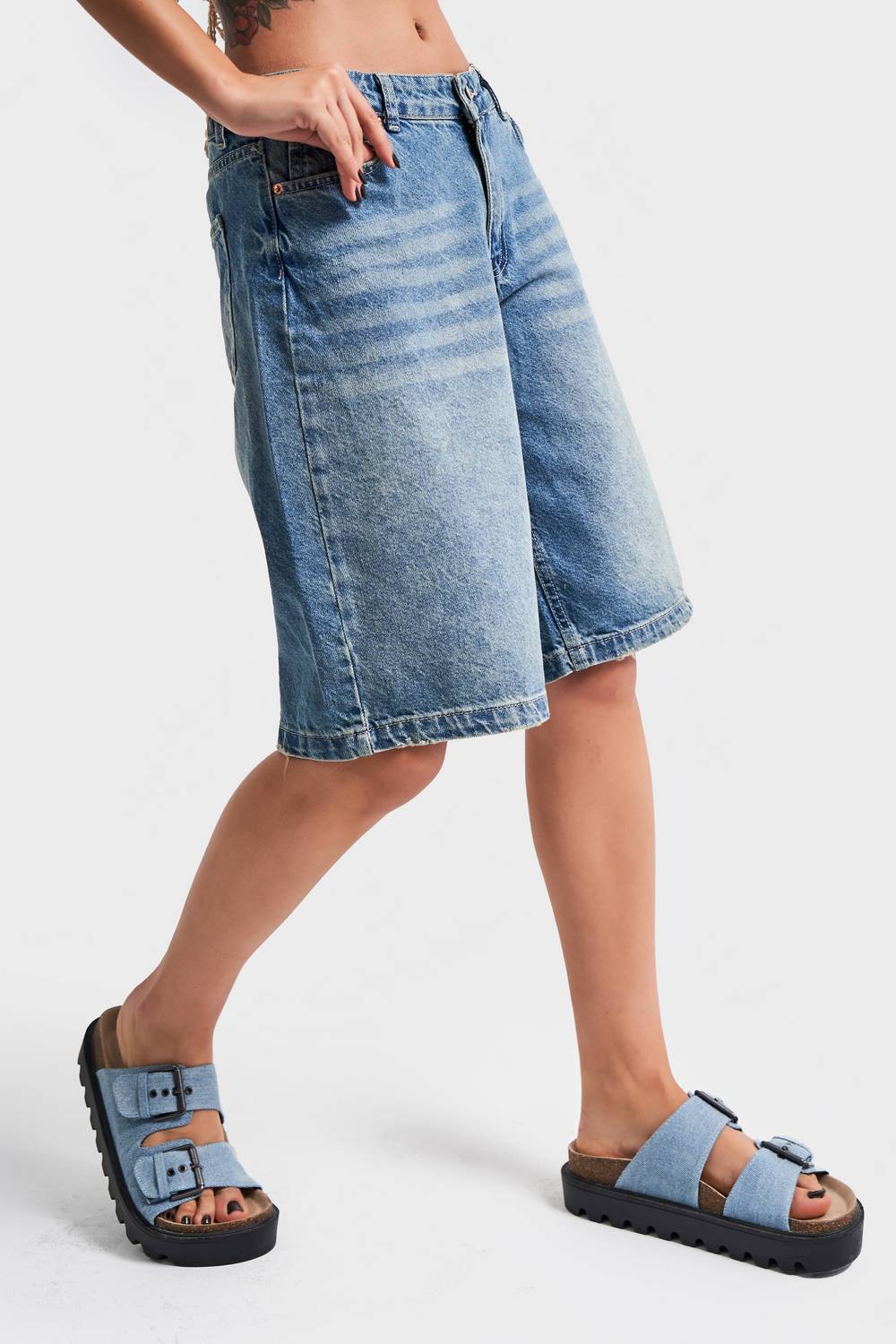 Kadın Tint Kot Rengi Baggy Fit Midi Boy Denim Şort