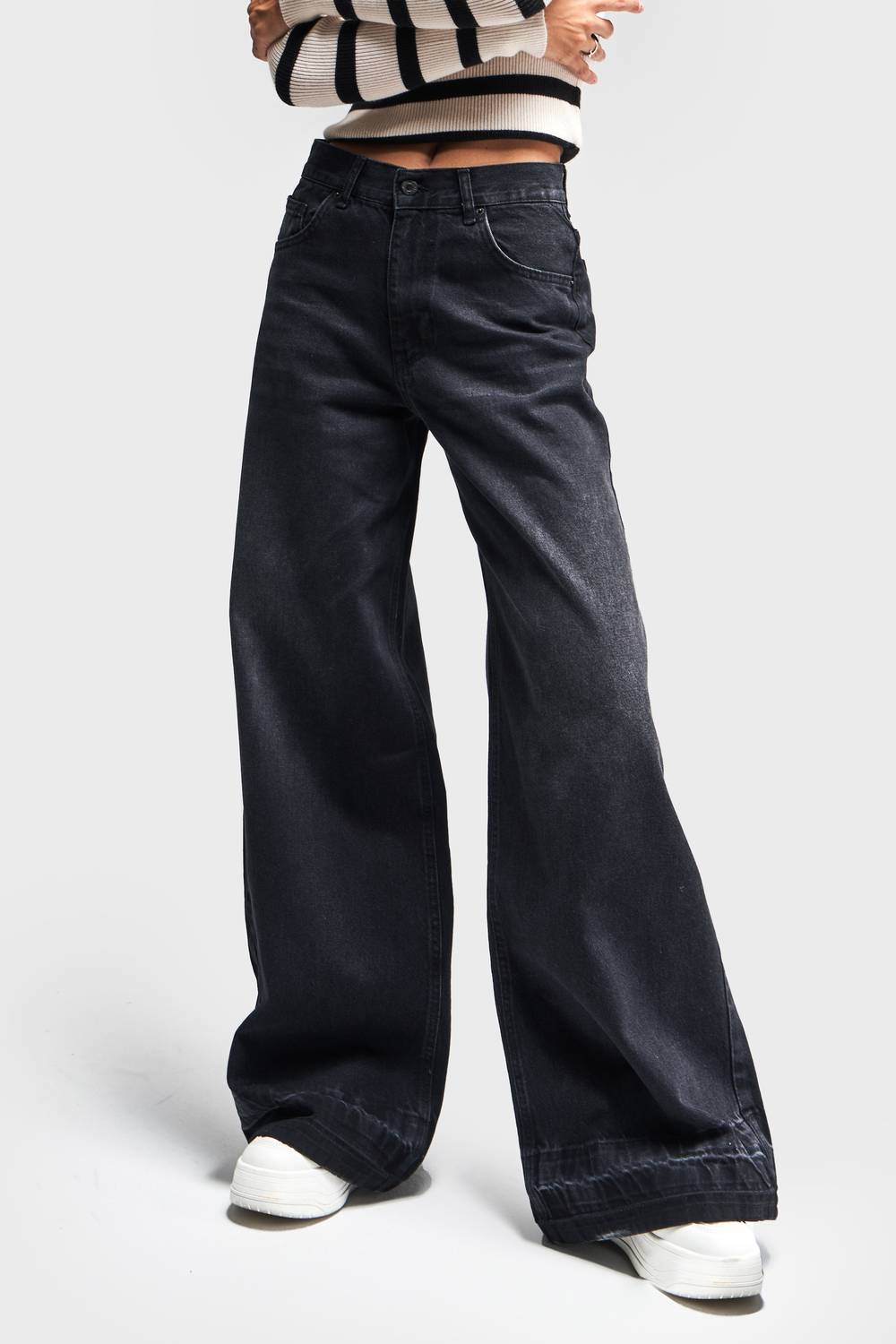 Женские джинсы палаззо средней посадки темно-серого цвета 17w41 из 100% хлопка, размеры 34-42