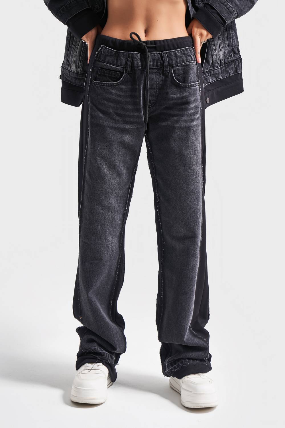 Жіночі джинси loose fit темно-сірого кольору з бавовняної тканини, стильний дизайн, стандартна довжина для всіх розмірів