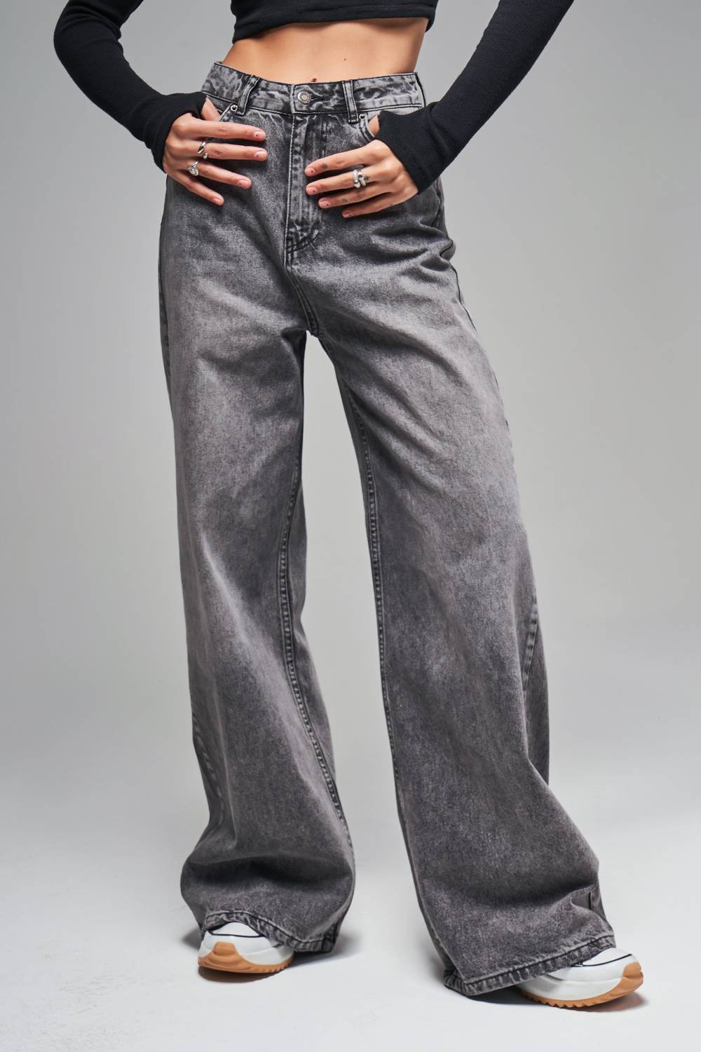 Жіночі сірі широкі стильні джинси із бавовни 100% 4w414
