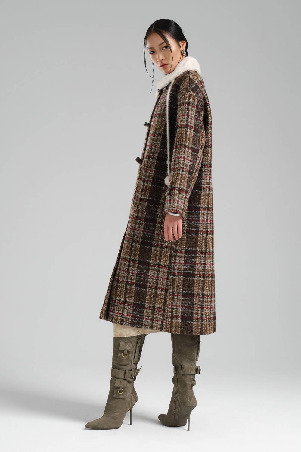 Длинное пальто с подкладкой, каштанового цвета с узором, женское, размер S, стандартная длина для всех размеров