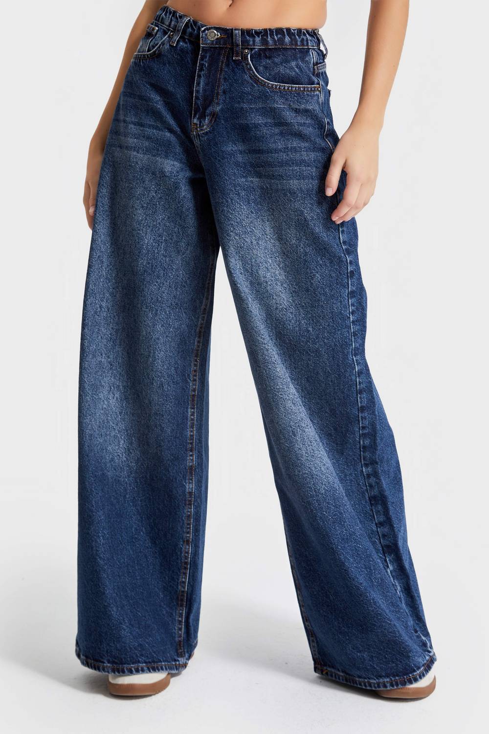 Kadın Kot Rengi Palazzo Fit Beli Lastikli Denim