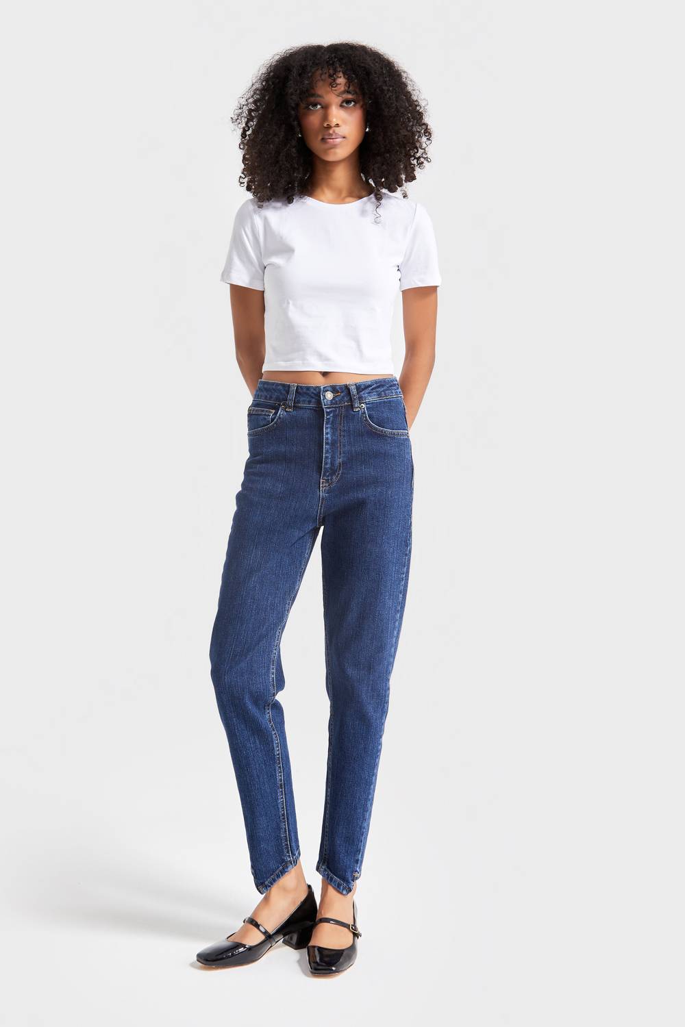 Темно-сині джинси Mom Fit з еластичної тканини для жінок