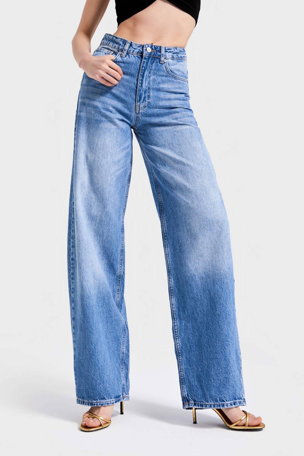 Жіночі джинси скейтерського крою, синій колір, надвисока талія, 100% бавовна, розміри 34-42